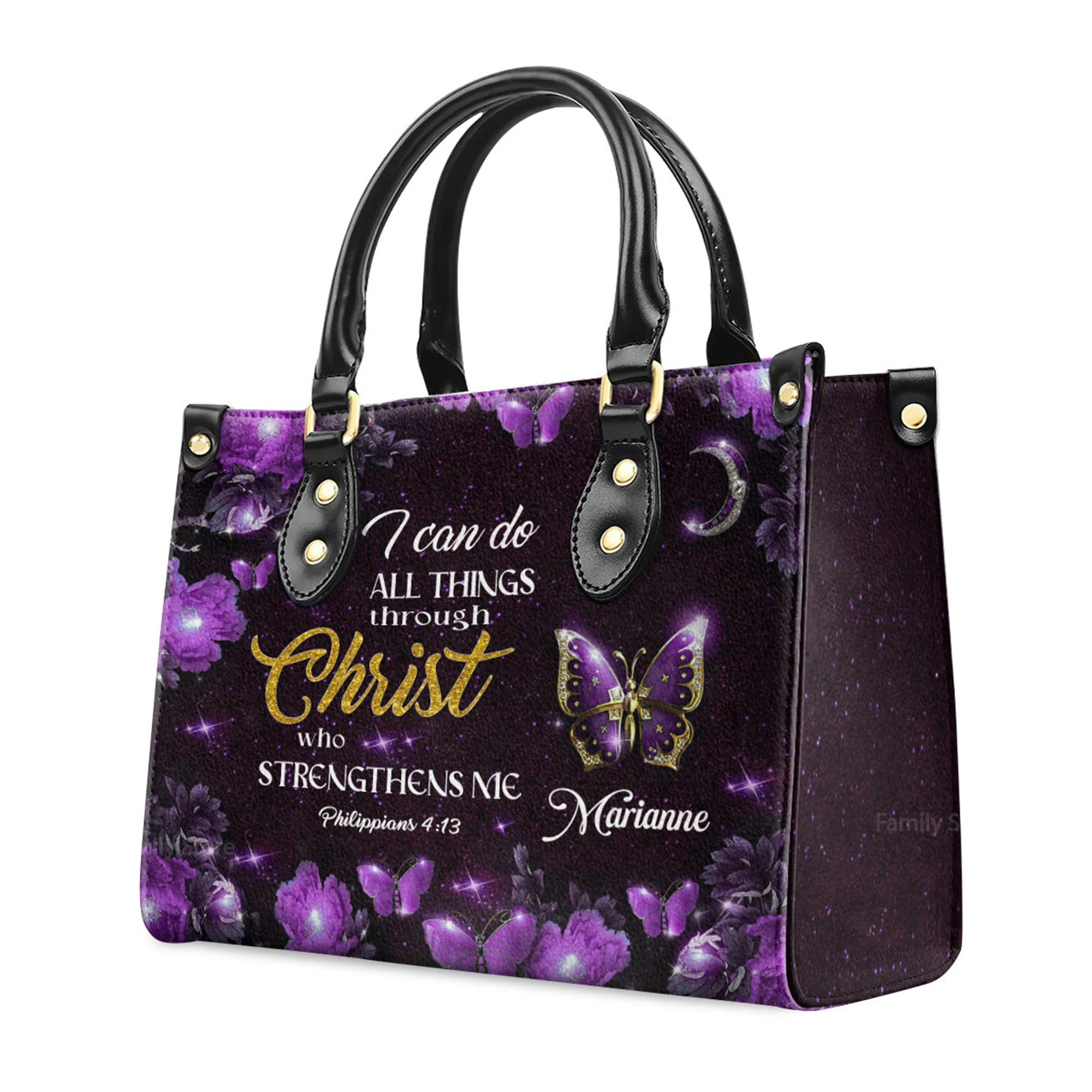 Christ Who Strengthens Me - Beautiful Personalized Leather Handbag - AT4081430 - Image 3
