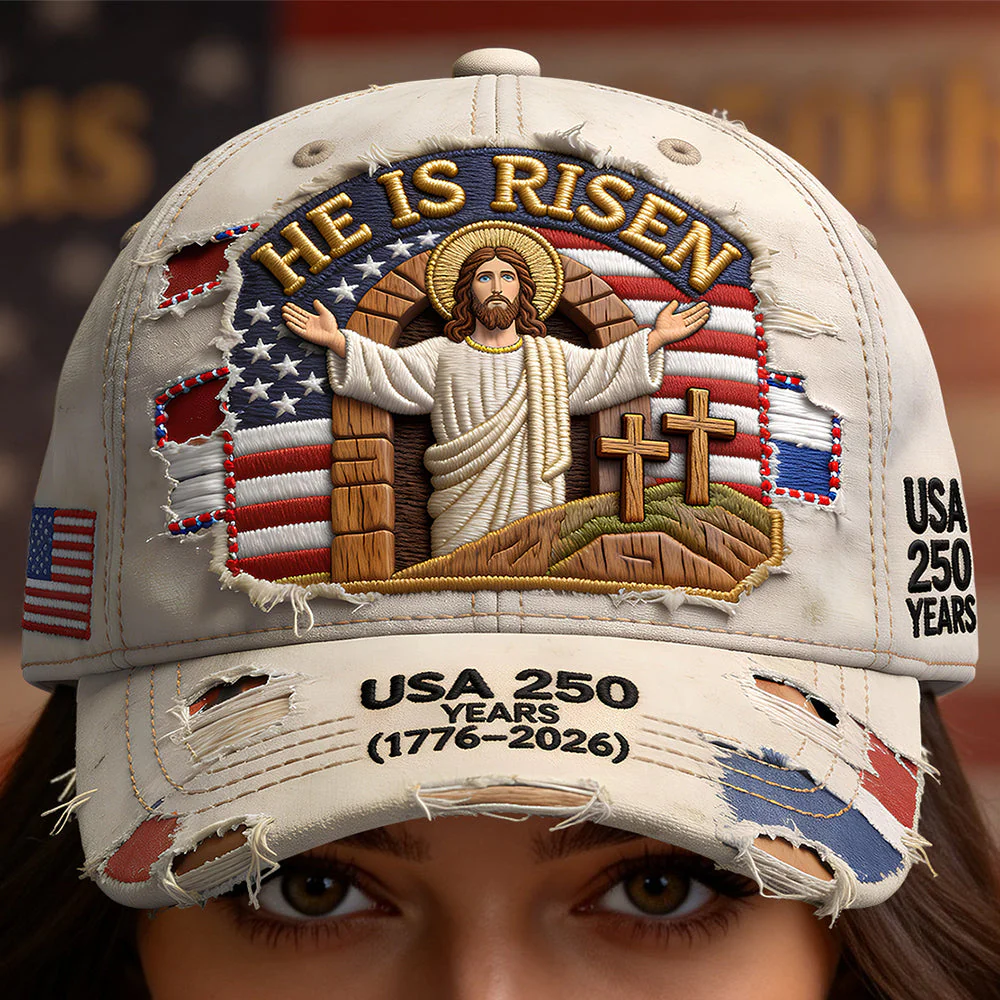 Christian & USA Freedom "He is Risen" - Personalized Classic Cap - Gifts For Patriots - Image 2