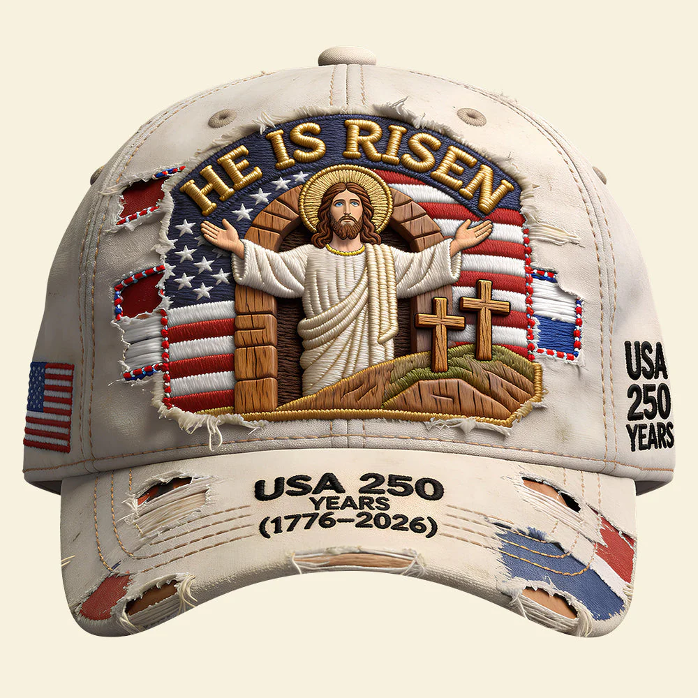 Christian & USA Freedom "He is Risen" - Personalized Classic Cap - Gifts For Patriots - Image 3