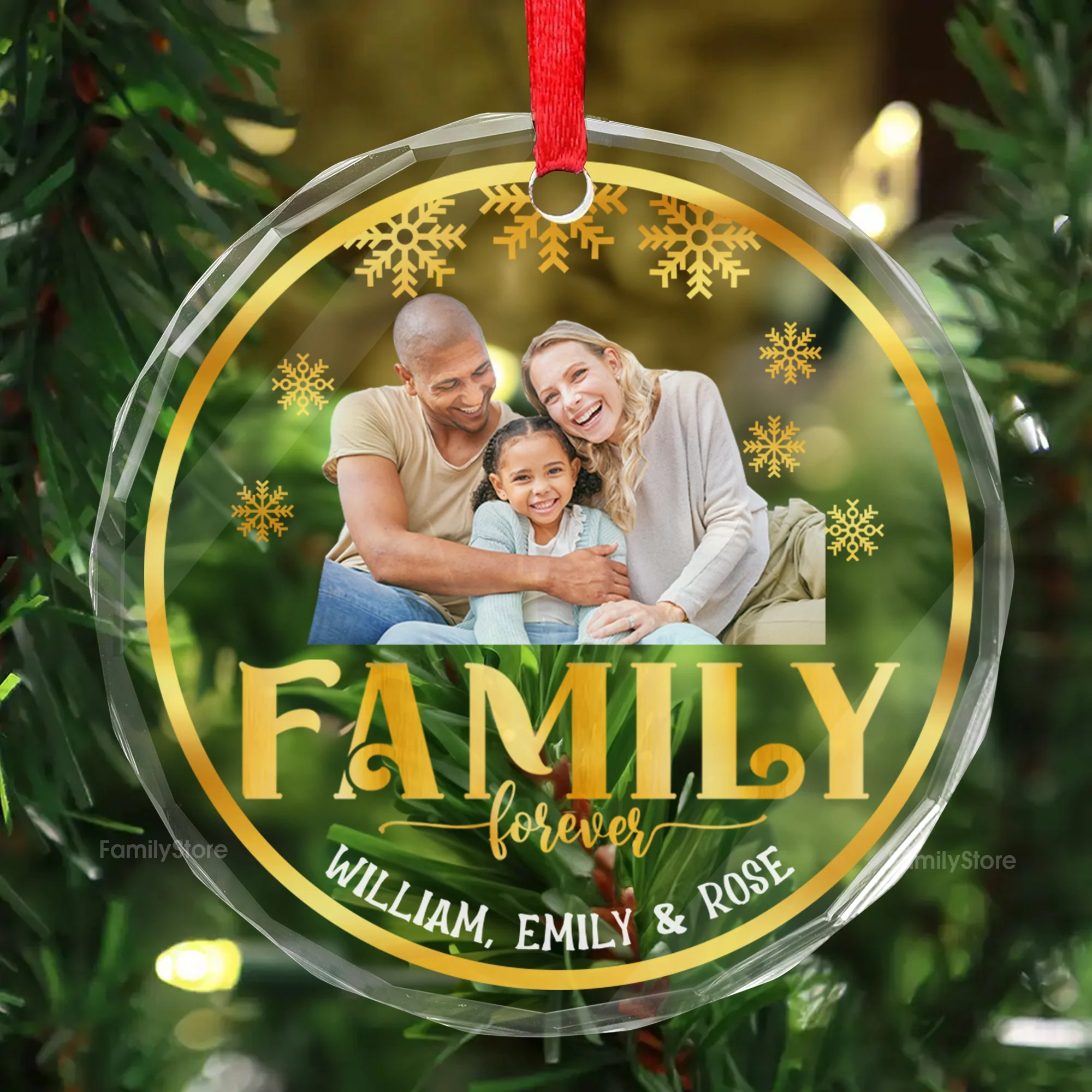 Christmas 2024 We're Family Forever - Gift For Family - Personalized Glass Ornament - NA94 - Image 2