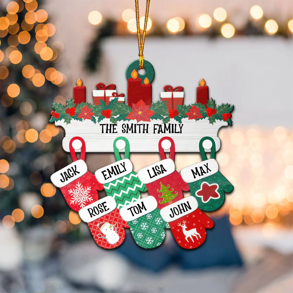 Christmas Family Warm Mittens - Gift For Family - Personalized Wood Ornament NA94 - Image 2