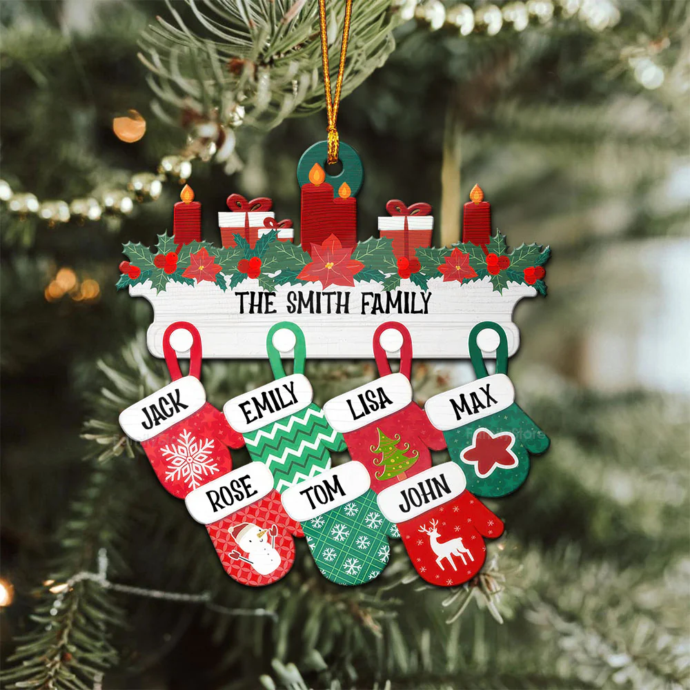 Christmas Family Warm Mittens - Gift For Family - Personalized Wood Ornament NA94 - Image 3