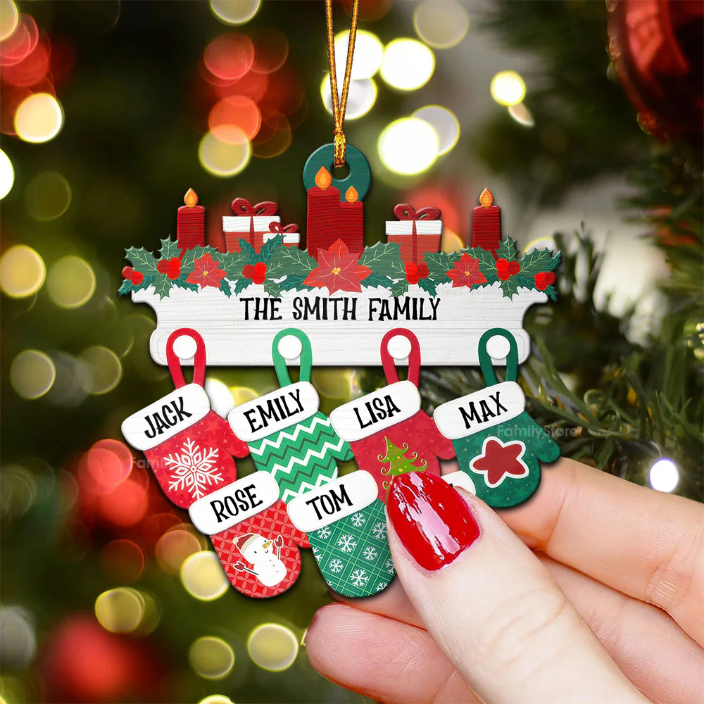 Christmas Family Warm Mittens - Gift For Family - Personalized Wood Ornament NA94 - Image 4