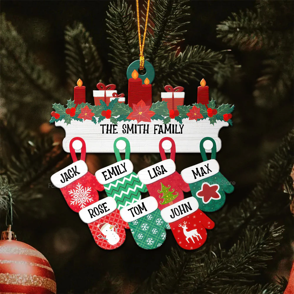 Christmas Family Warm Mittens - Gift For Family - Personalized Wood Ornament NA94 - Image 5