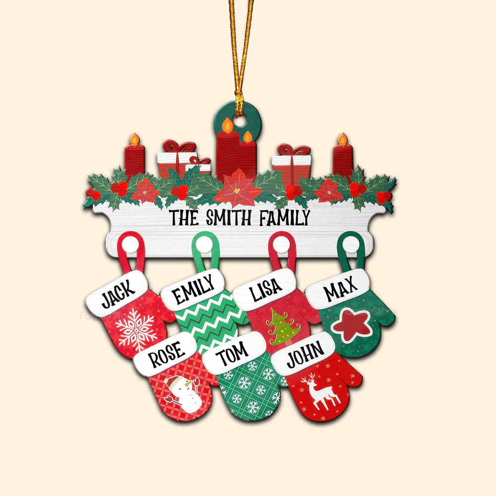 Christmas Family Warm Mittens - Gift For Family - Personalized Wood Ornament NA94 - Image 6