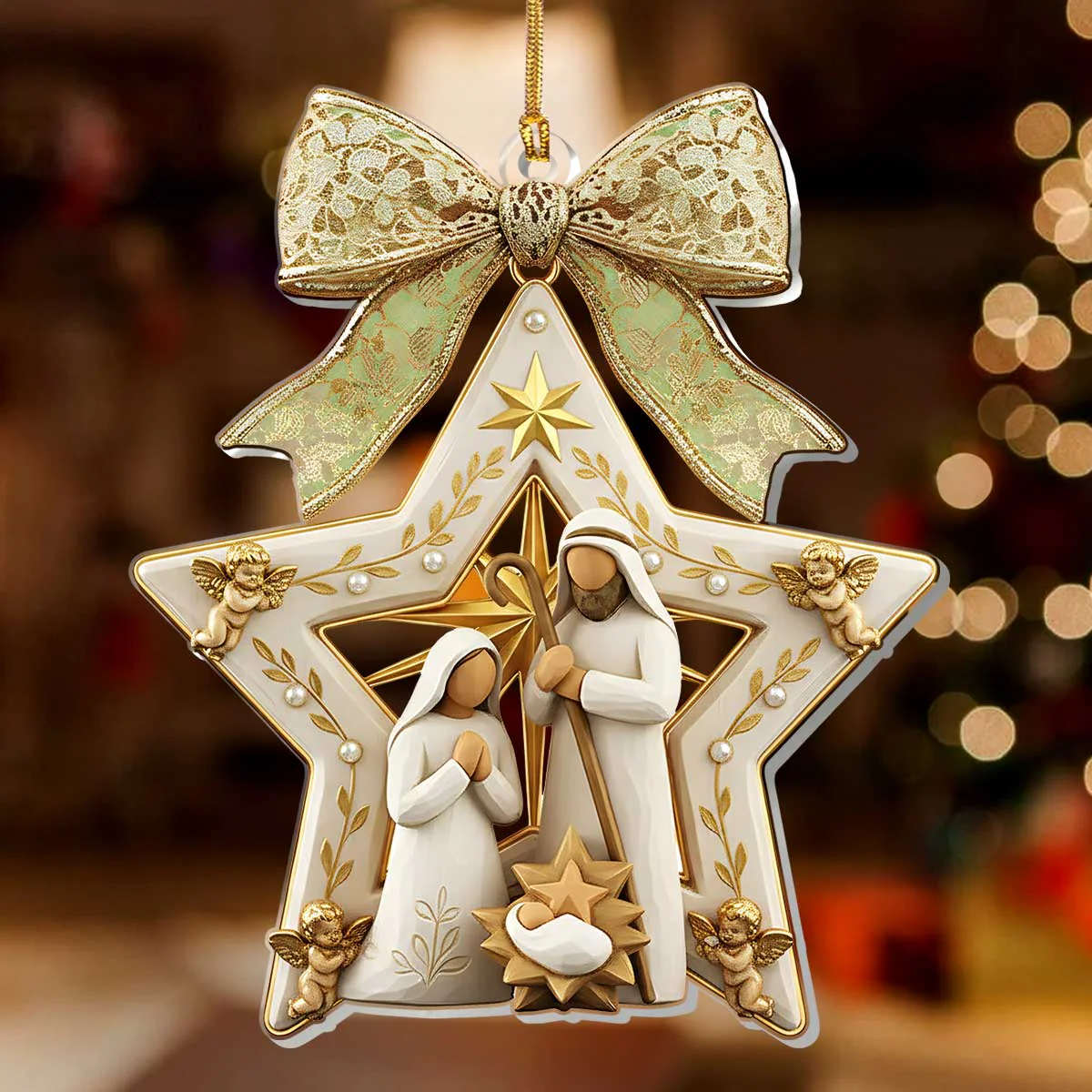 Christmas Holy Family Nativity - 1-Layer Acrylic Ornament HL128