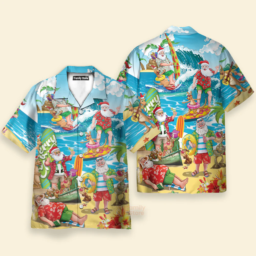 Christmas In July Santa Claus Surfing And Enjoy Summer Beach Hawaiian Shirt - Image 2