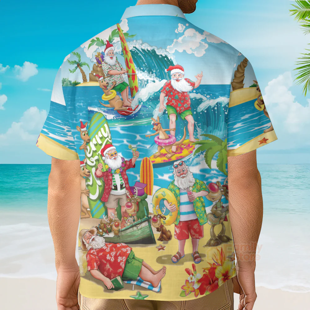 Christmas In July Santa Claus Surfing And Enjoy Summer Beach Hawaiian Shirt - Image 4