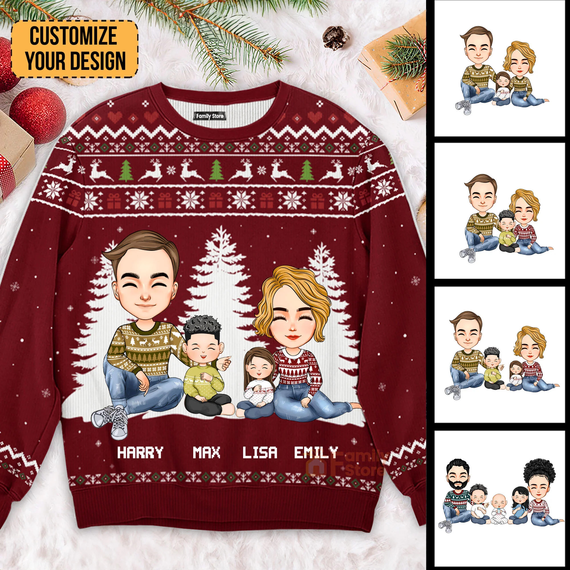 Christmas Is A Time For Family Santa And Reindeer Pattern - Gift For Family - Personalized Ugly Sweatshirt - CL33 NA94 - Image 2