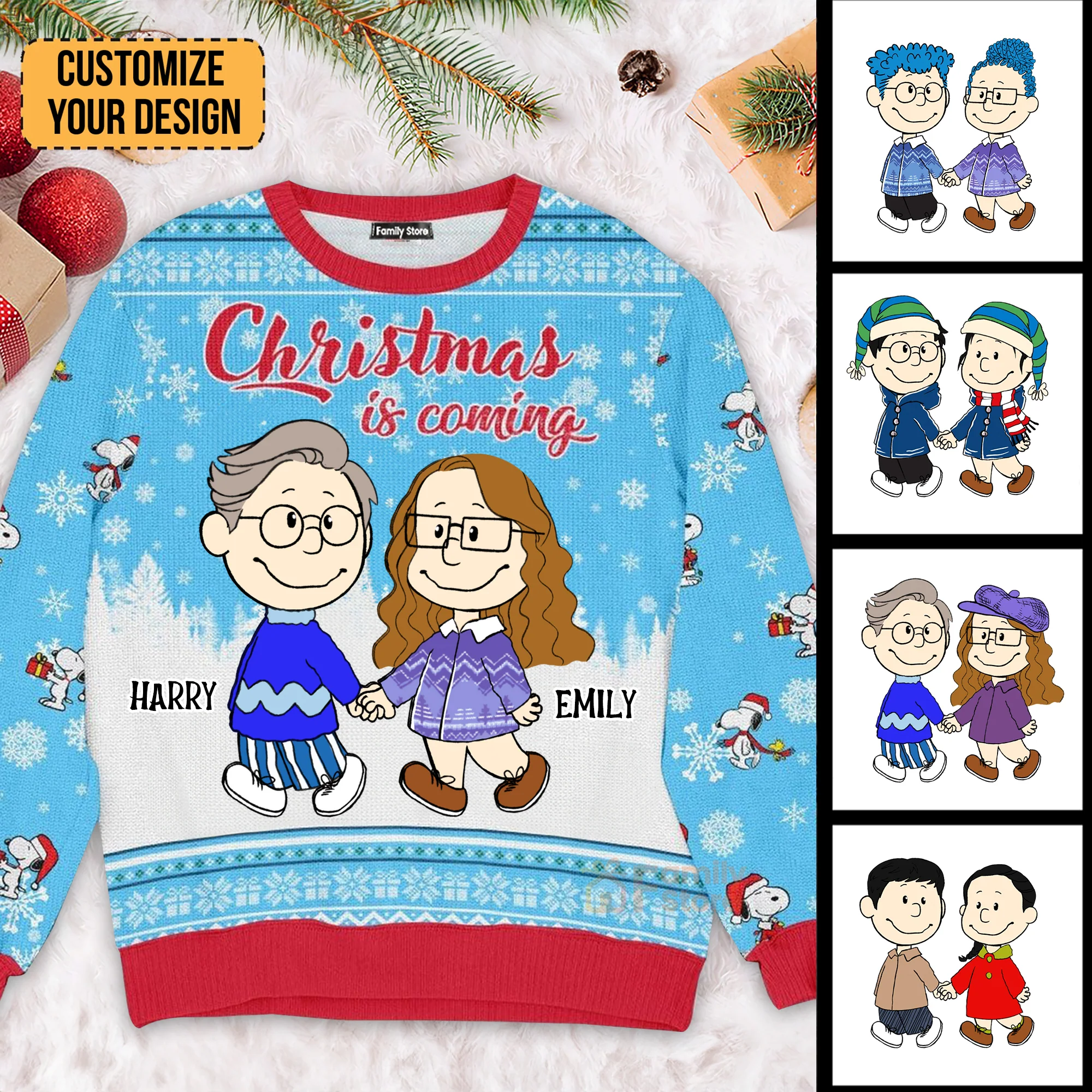 Peanut Christmas Is Coming - Personalized Ugly Sweatshirt - Gift For Couple, Husband Wife, Anniversary CL43 NH96