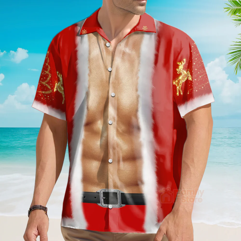 Christmas Santa Claus With Abs Costume Cosplay - Hawaiian Shirt - Image 3