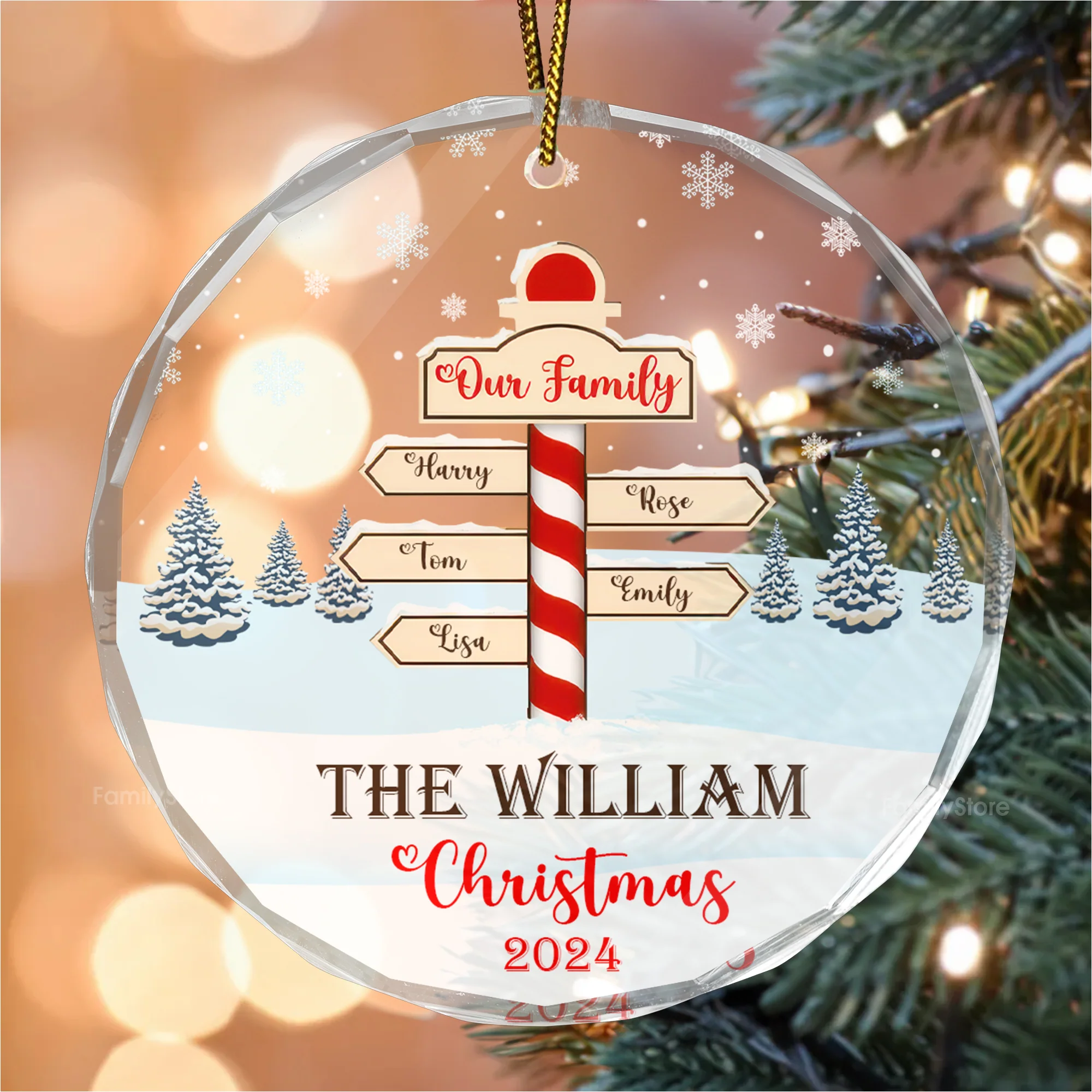 Christmas Snowy Winter Family Names - Gift For Family - Personalized Glass Ornament - NA94 - Image 2