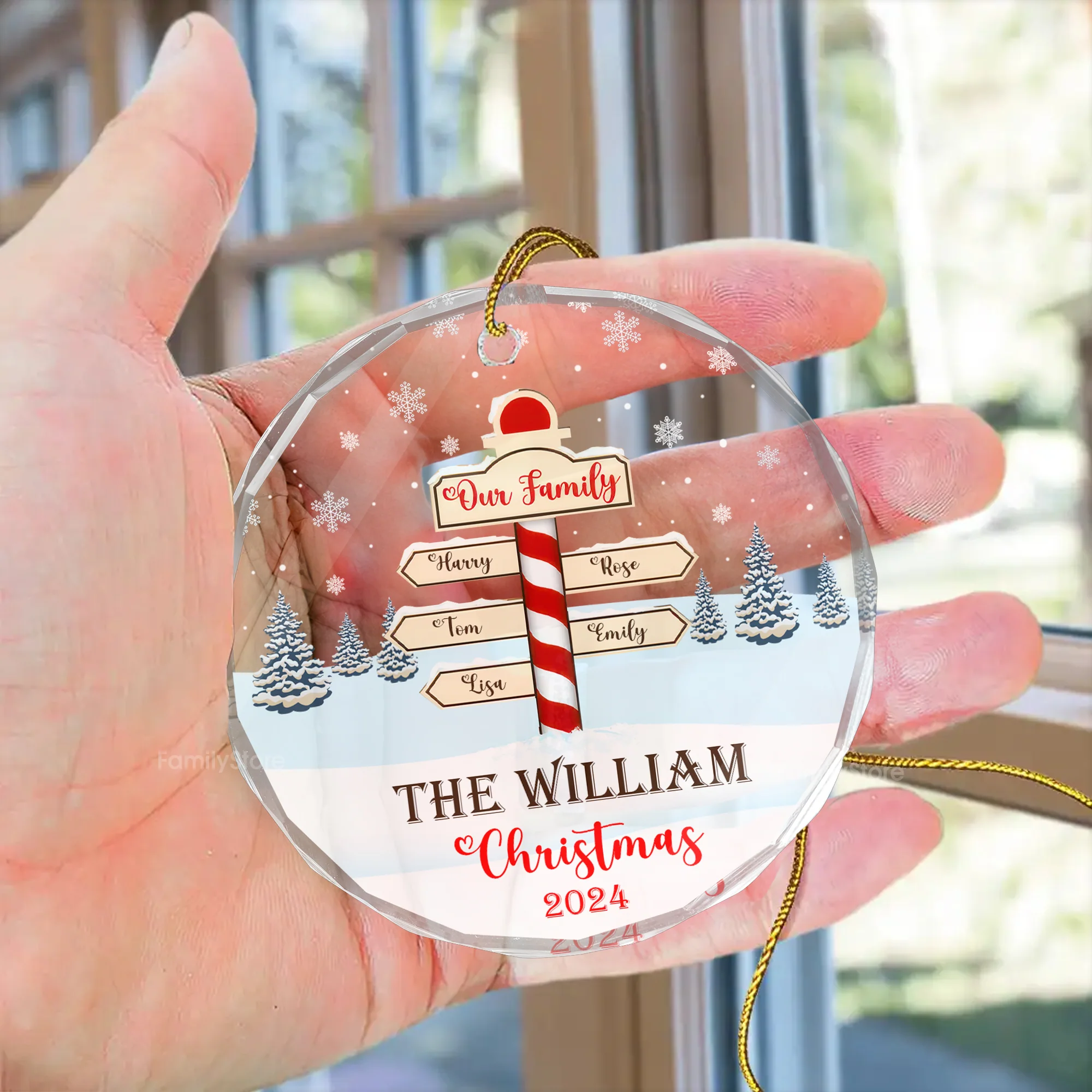 Christmas Snowy Winter Family Names - Gift For Family - Personalized Glass Ornament - NA94 - Image 4