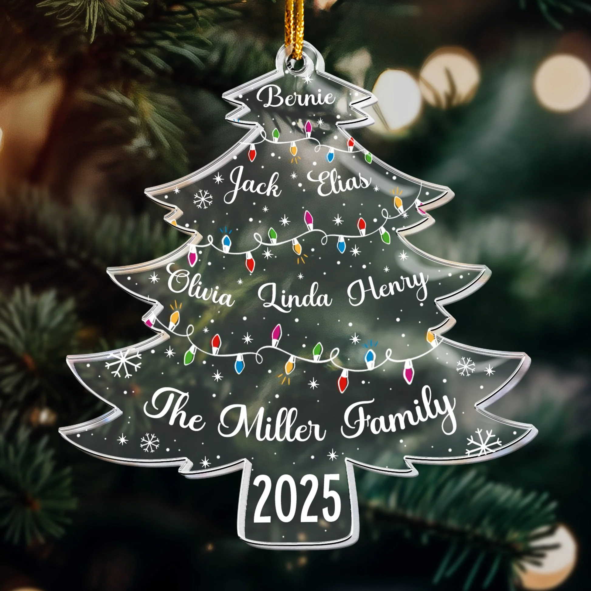 Christmas Tree With Names And Led Lights - Personalized Acrylic Ornament - Gift For Family HH01