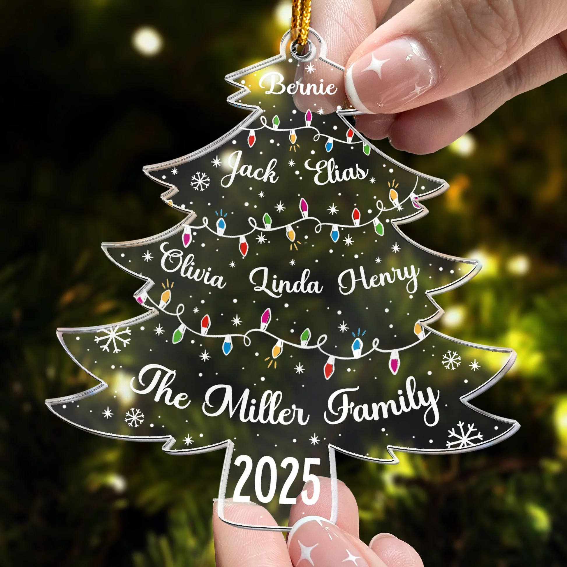 Christmas Tree With Names And Led Lights - Personalized Acrylic Ornament - Gift For Family HH01 - Image 2