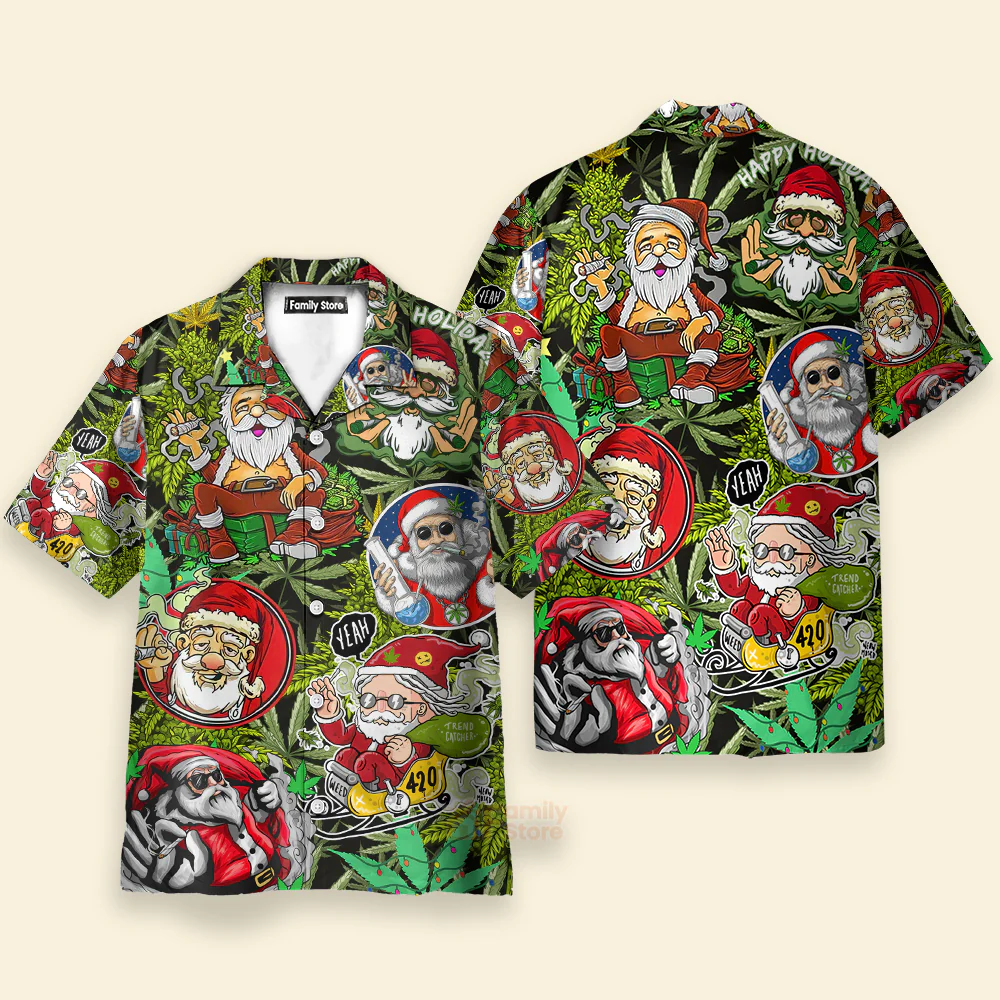 Christmas Weed Smoking Santa Hippie Hawaiian Shirt - Image 2
