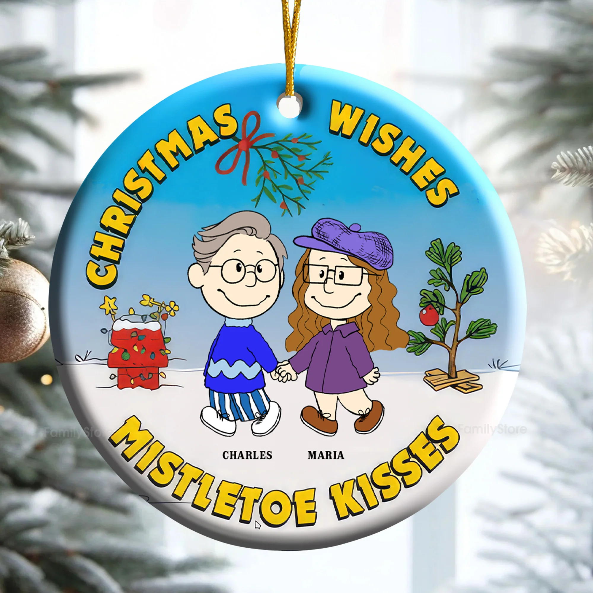 Christmas Wishes Mistletoe Kisses Peanut - Personalized Ceramic Ornament - Gift For Couple, Husband Wife CL43 NH96 - Image 2