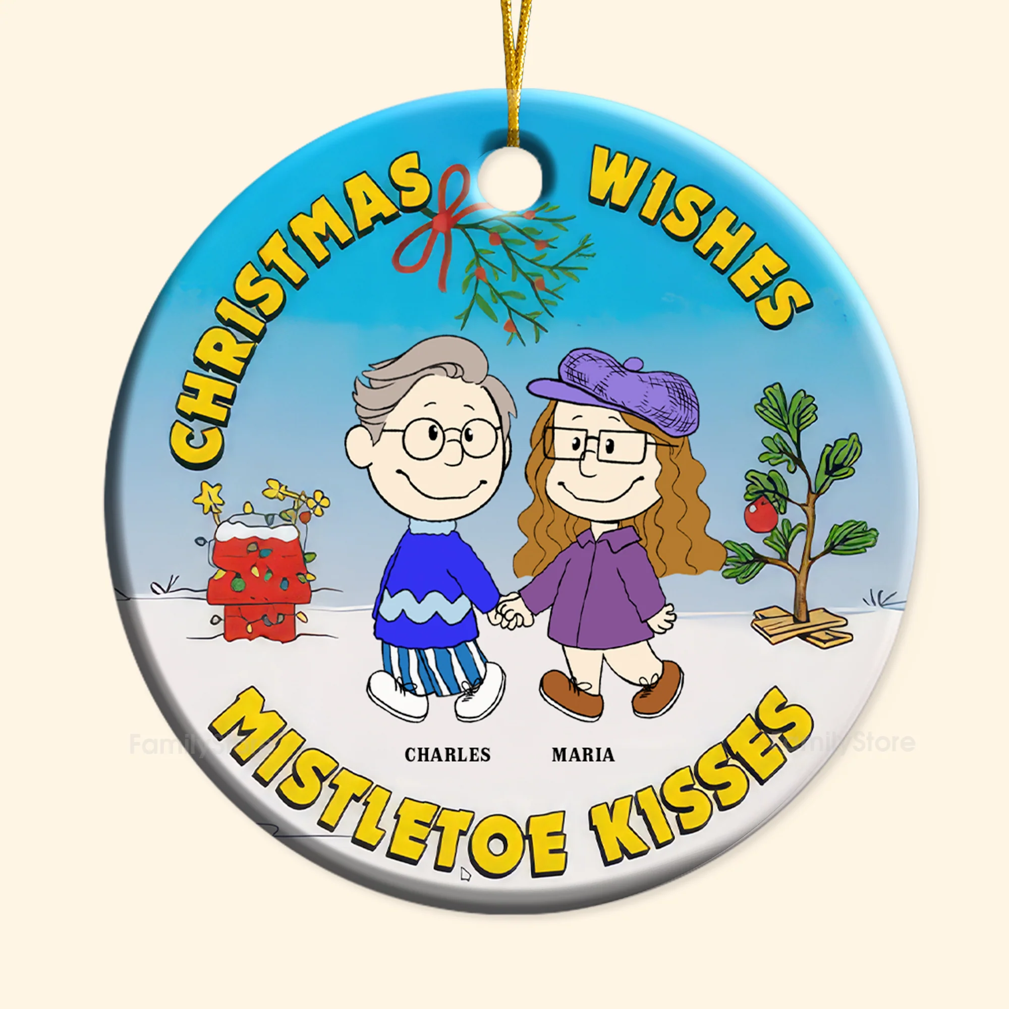 Christmas Wishes Mistletoe Kisses Peanut - Personalized Ceramic Ornament - Gift For Couple, Husband Wife CL43 NH96 - Image 6