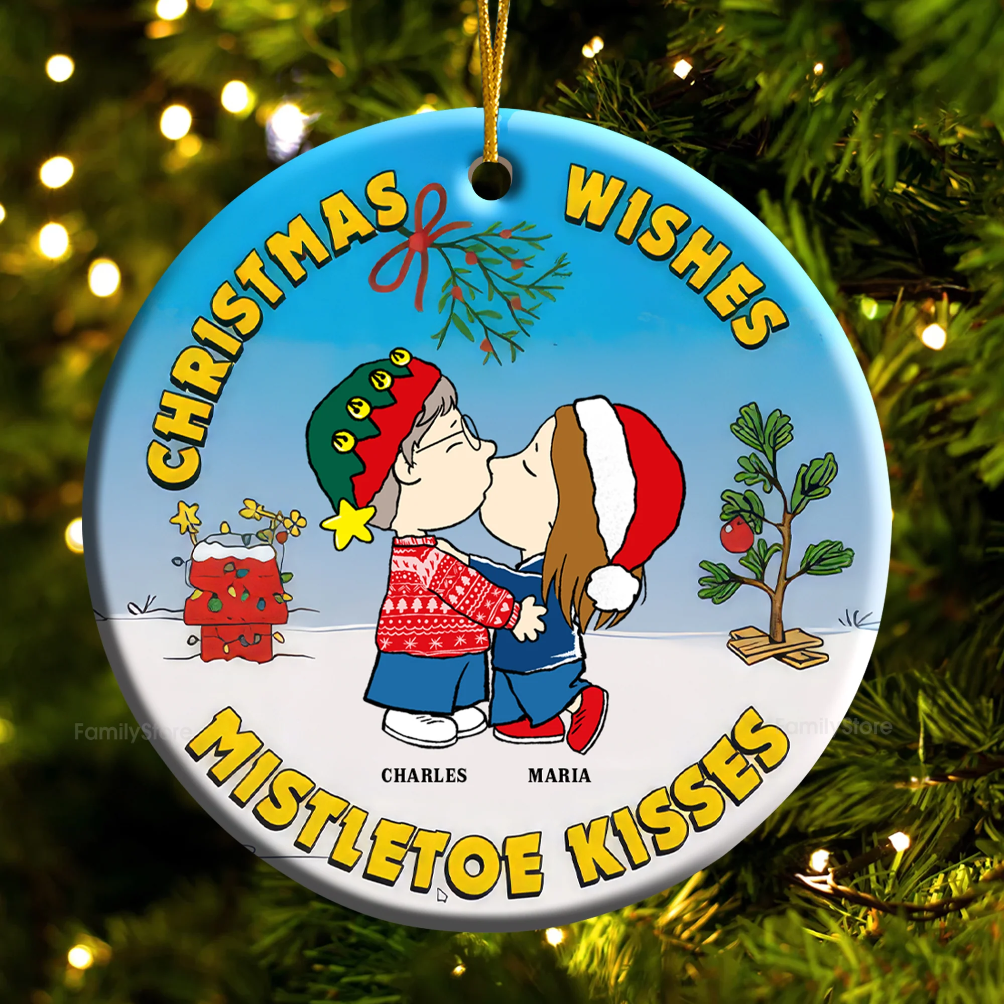 Christmas Wishes Mistletoe Kisses Peanut - Personalized Ceramic Ornament - Gift For Couple, Husband Wife - CL45 NH96 - Image 6