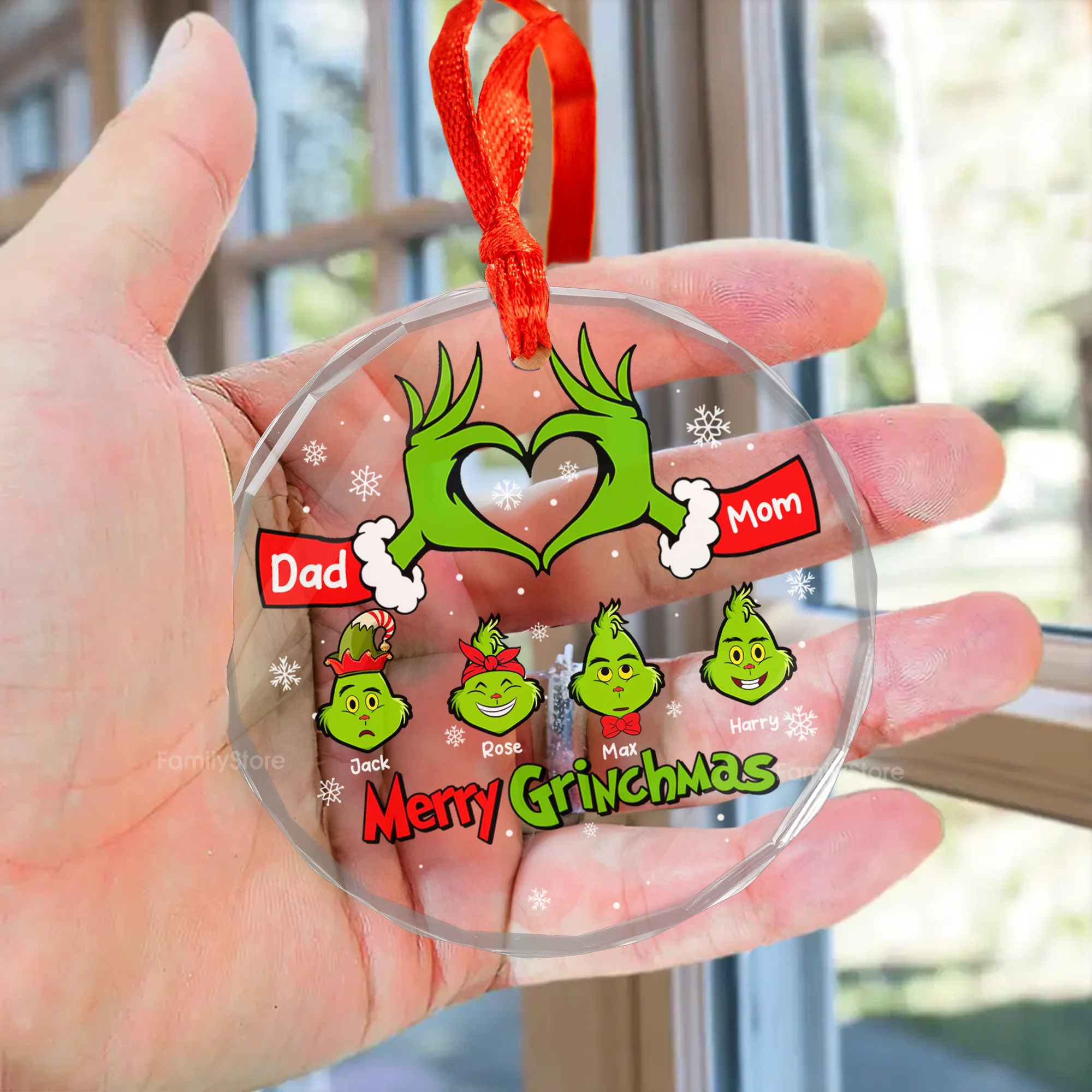 Christmas With Us The Family Or Green Monster - Gift For Family - Personalized Glass Ornament - CL42 NA94 - Image 3