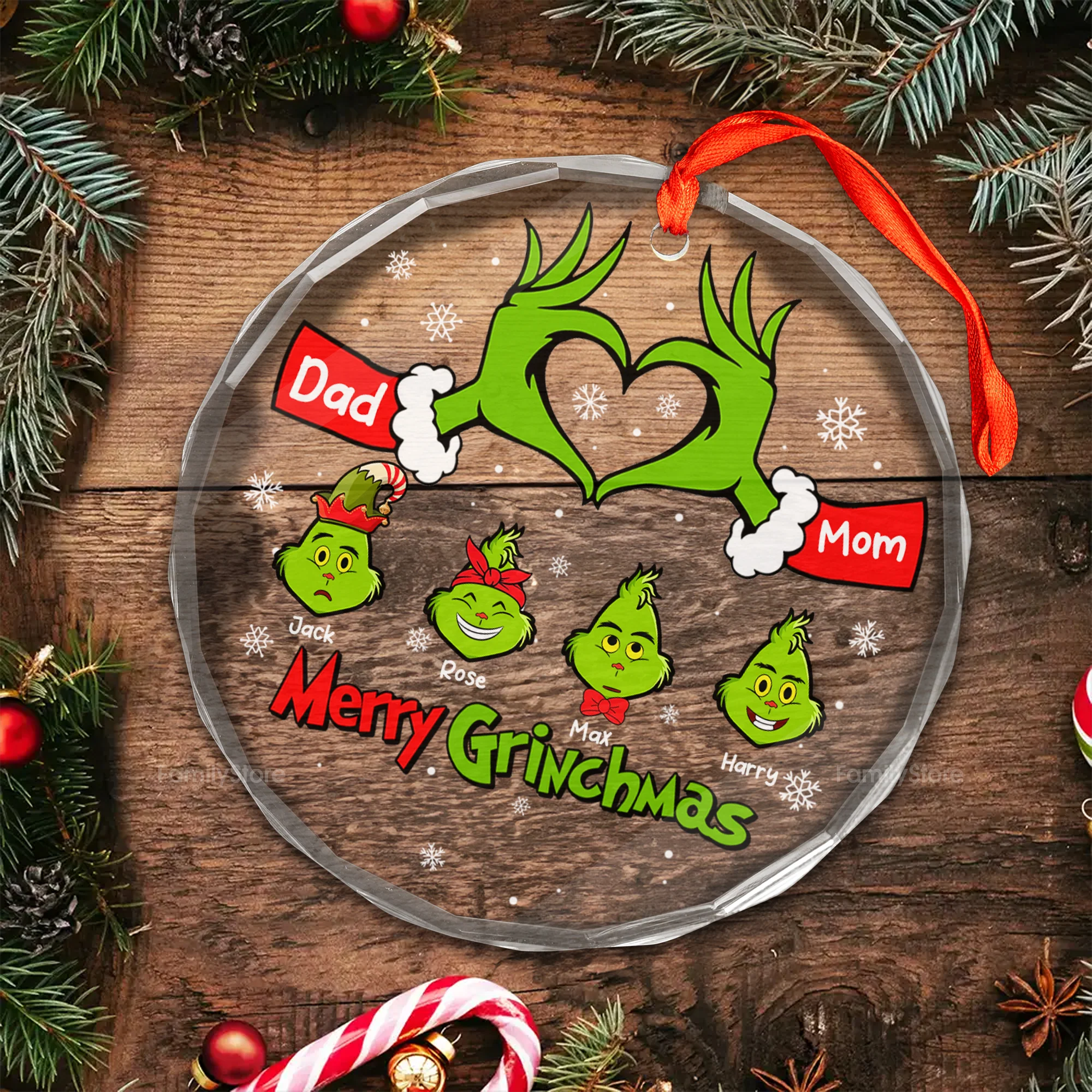 Christmas With Us The Family Or Green Monster - Gift For Family - Personalized Glass Ornament - CL42 NA94 - Image 4