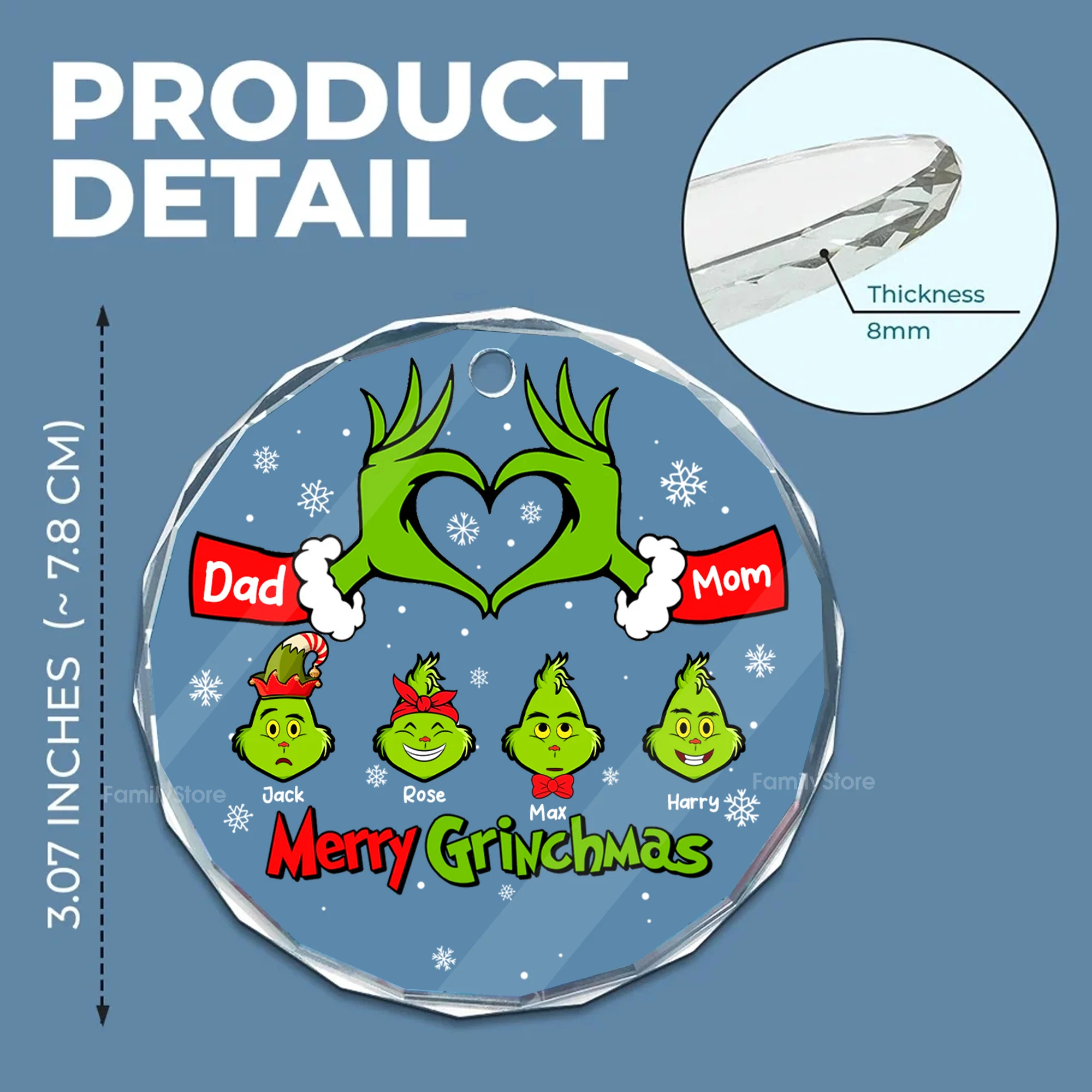 Christmas With Us The Family Or Green Monster - Gift For Family - Personalized Glass Ornament - CL42 NA94 - Image 5