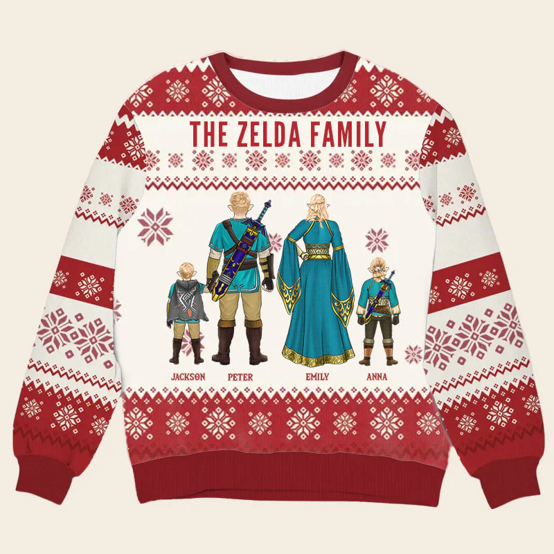 Christmas Zelda Family - Personalized Custom Ugly Sweatshirt - Christmas Gift For Family, Family Members - CL07 DAD MOM PT - Image 2