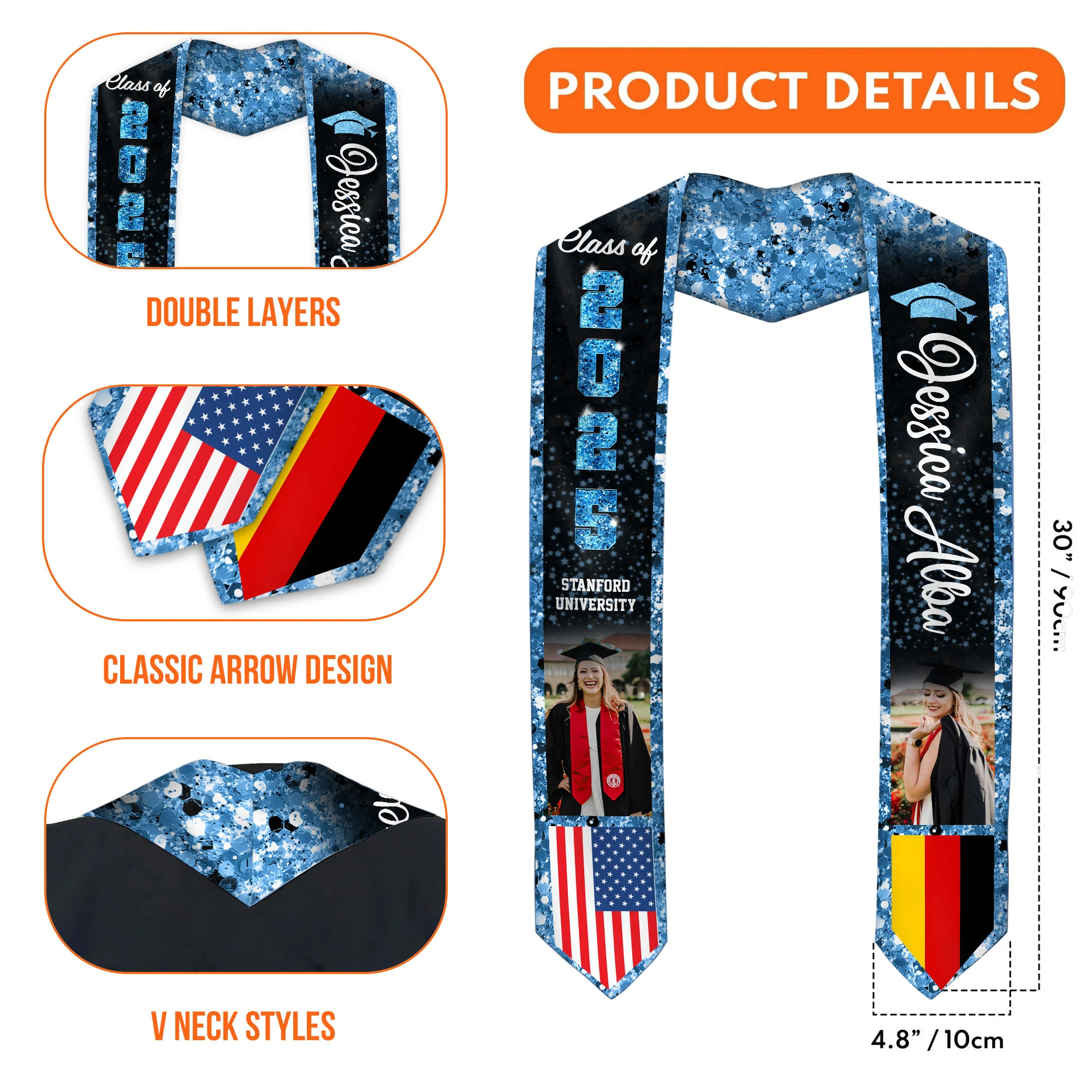 Class of 2025 Custom Flag - Personalized Graduation Stoles - Graduation Gift, Senior Gift | Custom Photo NH96 - Image 5