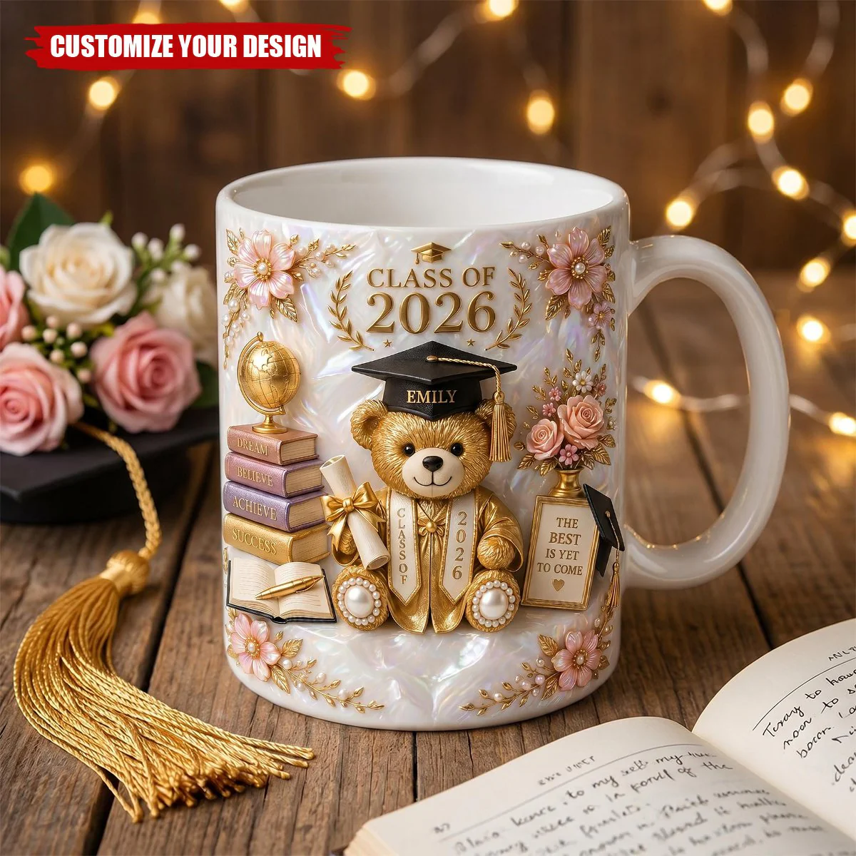 Class Of 2026 Bear Graduation - Personalized White Mug - Gift For Graduates