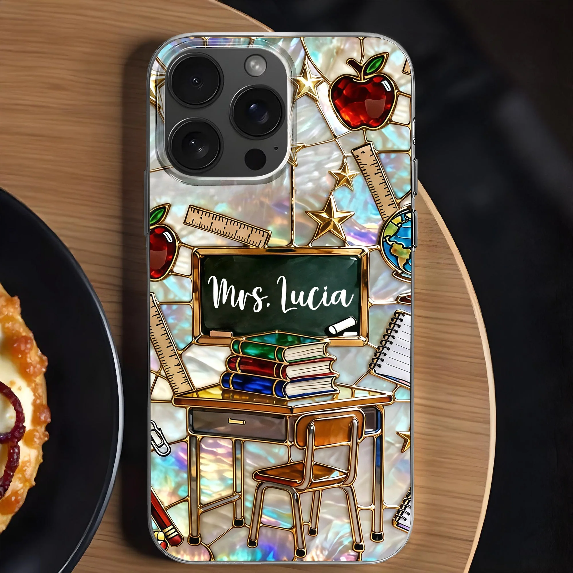 Classroom Inspired Teacher Book and Apple Design - Personalized Phone Case - Gift For Teachers and Educators