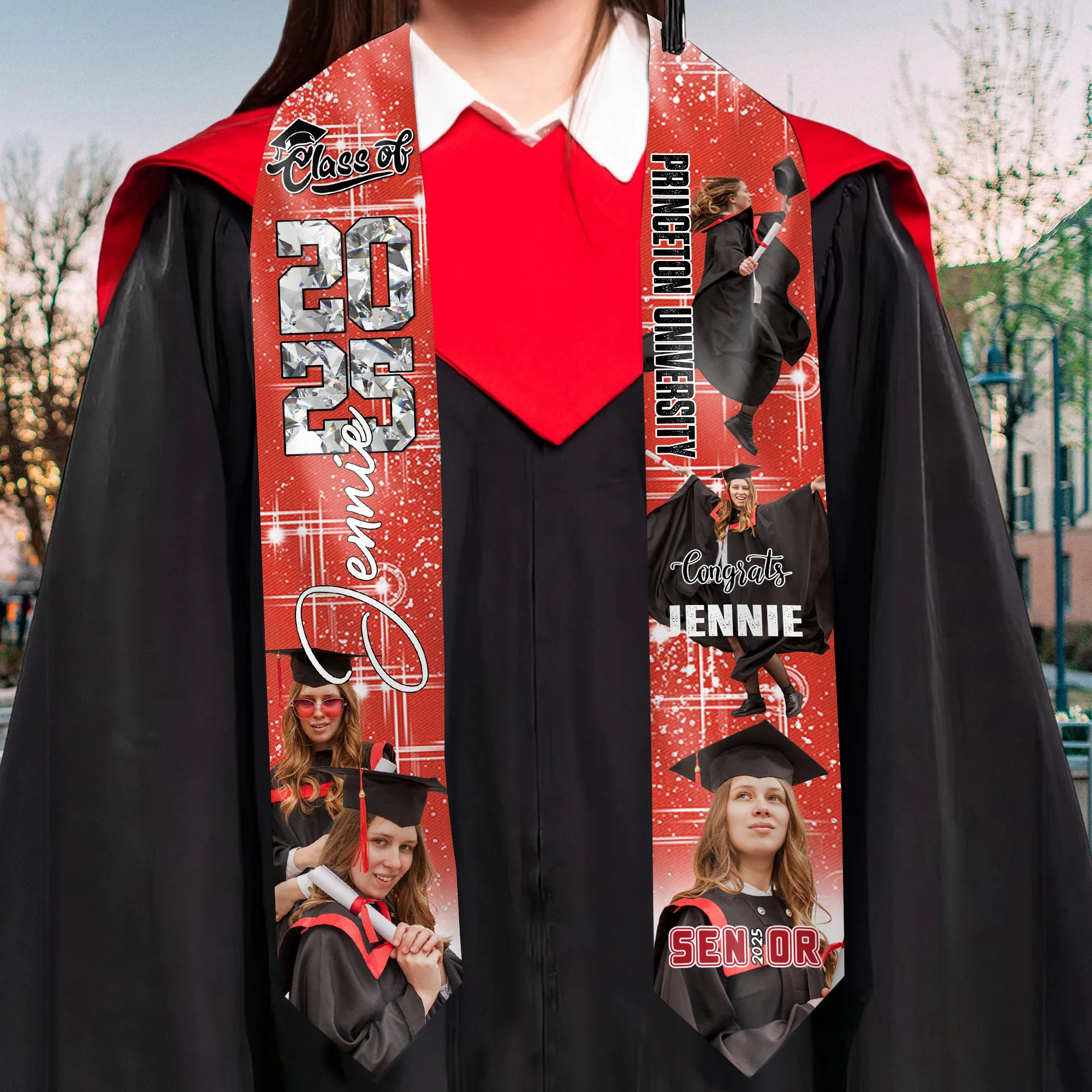 Congrats Glitter - Personalized Graduation Stoles - Graduation Gift, Senior Gift | Custom Photo NH96