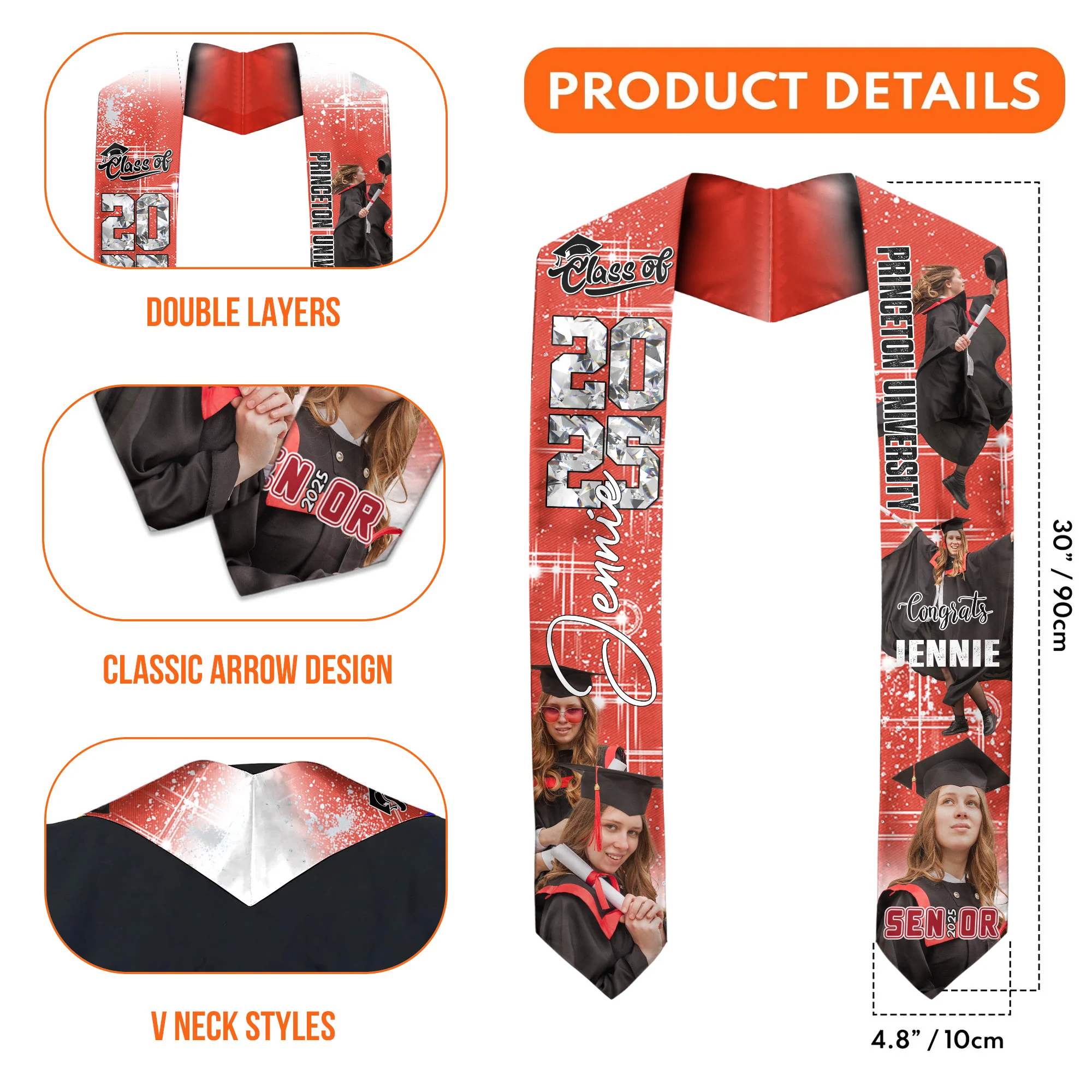 Congrats Glitter - Personalized Graduation Stoles - Graduation Gift, Senior Gift | Custom Photo NH96 - Image 6