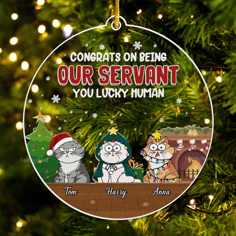 Congrats On Being Our Servant You Lucky Human - Gift For Cat Lover, Pet Lovers - Personalized Acrylic Ornament - CLP03 NH96 - Image 5