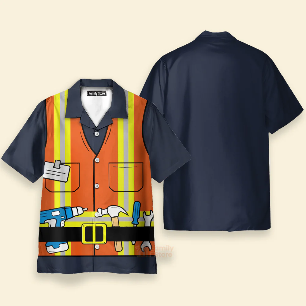 Construction Worker Uniform Vest Printing Short Sleeve Aloha Hawaiian Shirt - Image 2