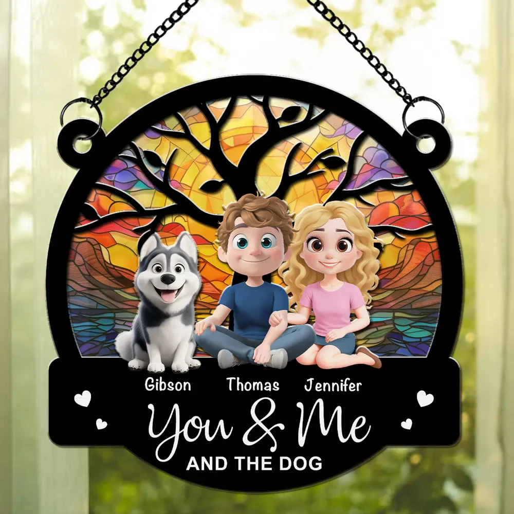 Couple And Their Dog - Personalized Custom Windown Suncatcher - Gift for Pet Owners, Pet Lovers, Dog Mom | CLP15 - Image 3