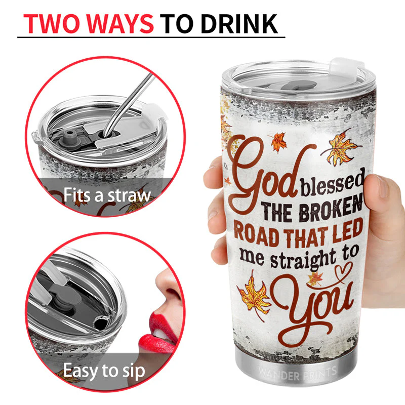 Couple Gifts, Birthday Gifts, Anniversary Gift, Grandparents Day Gifts - God Blessed The Broken Road That Led Me Straight To You, Couple Gift, Custom Tumbler, Travel Cup, Insulated 20oz Tumbler - Image 2