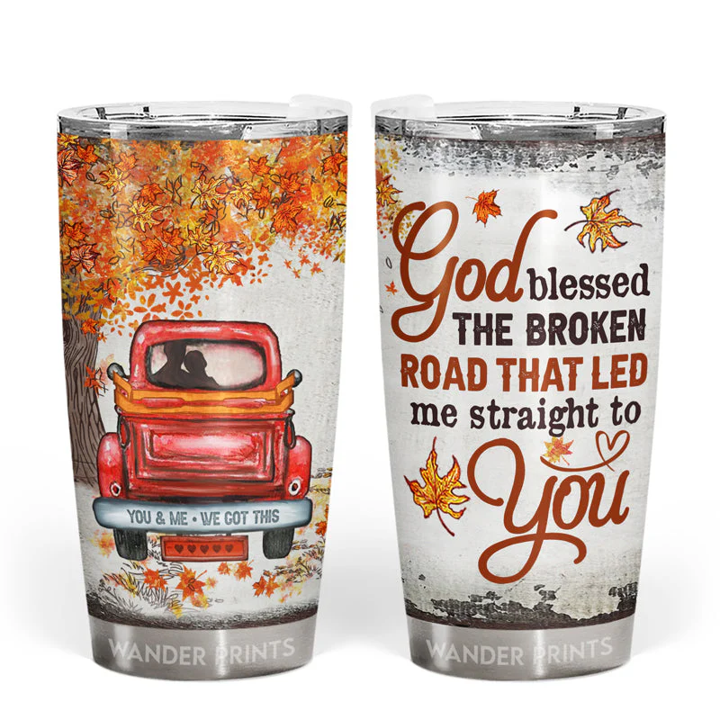 Couple Gifts, Birthday Gifts, Anniversary Gift, Grandparents Day Gifts - God Blessed The Broken Road That Led Me Straight To You, Couple Gift, Custom Tumbler, Travel Cup, Insulated 20oz Tumbler - Image 4
