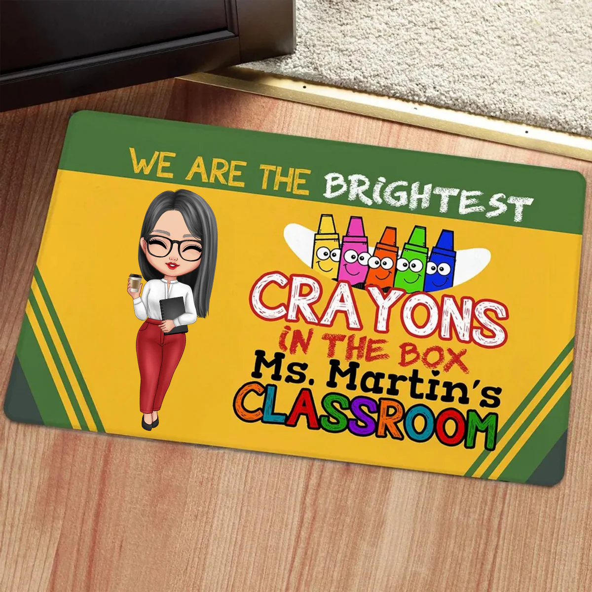 Crayon Box We're The Brightest Crayons Cute Cartoon - Teacher Personalized Doormat | CLTC01 - Image 3