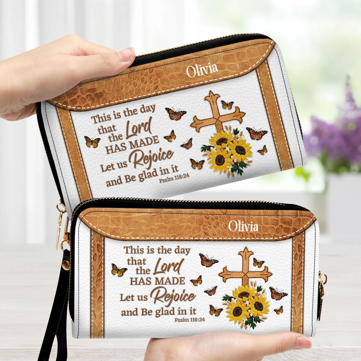 Cross This Is The Day That The Lord Has Made - Beautiful Personalized Leather Long Wallets - AT4081406 - Image 2