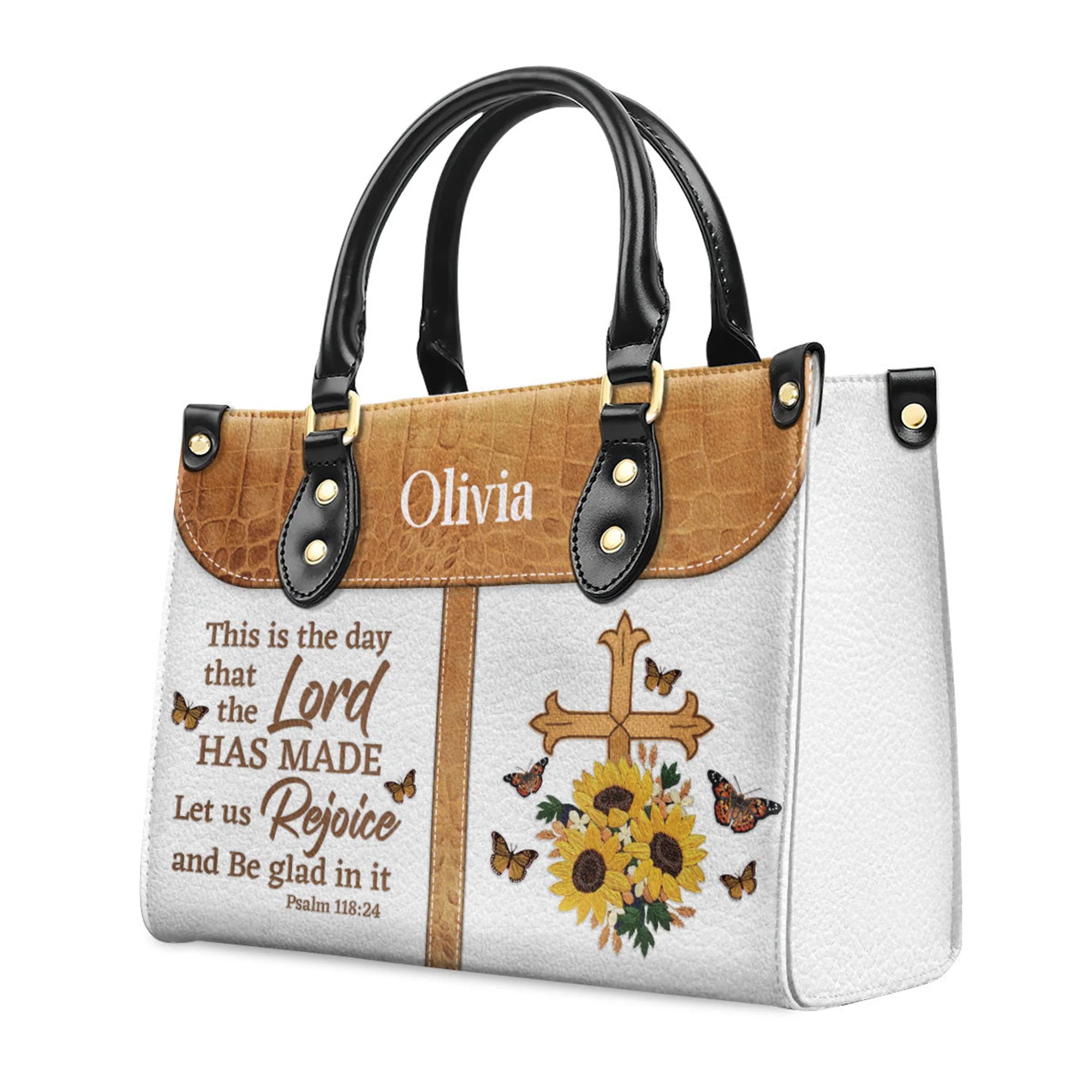 Cross This Is The Day That The Lord Has Made - Beautiful Personalized Leather Handbag - AT4081406 - Image 2