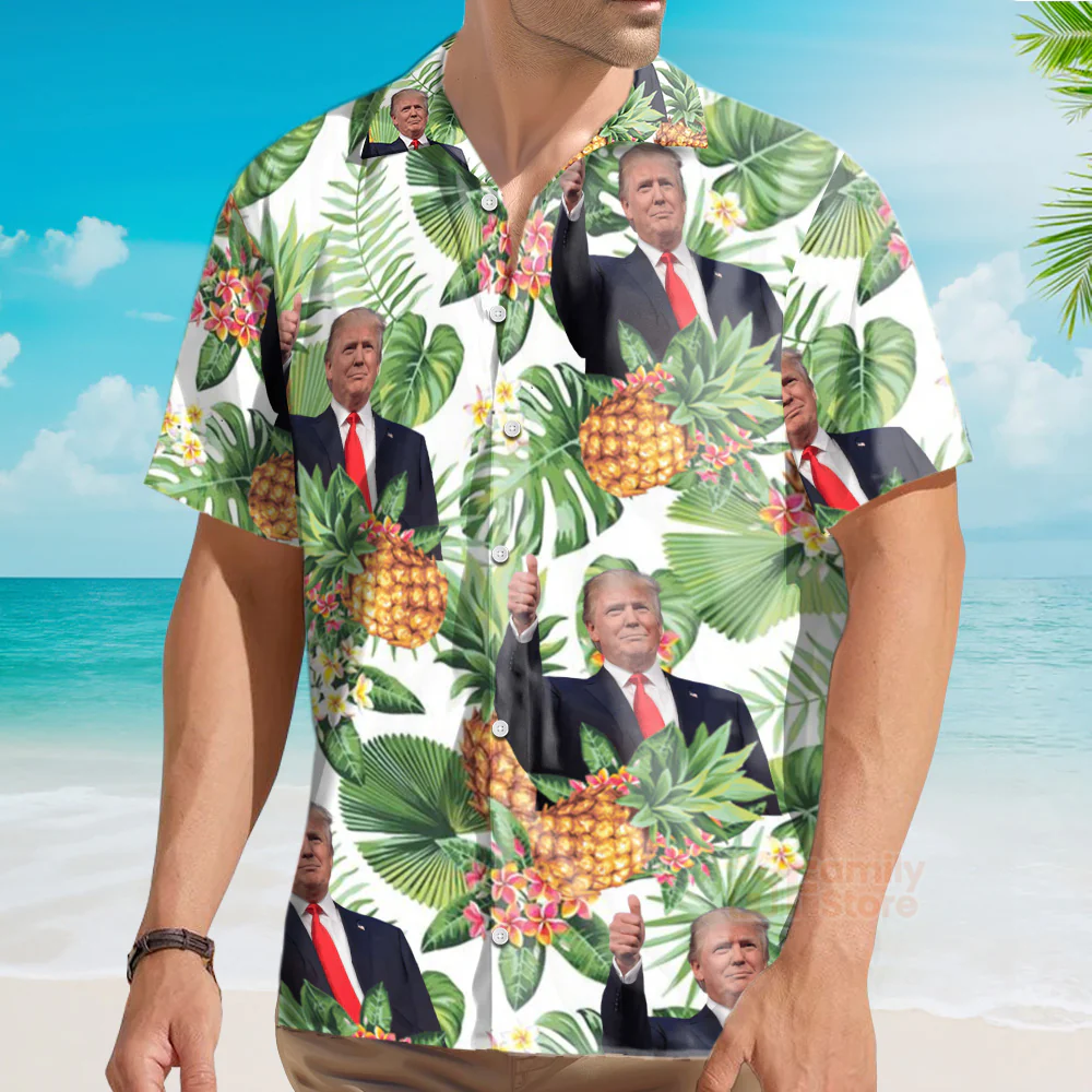 Custom Donald Trump Photo Tropical Style Hawaii Shirt - Image 5