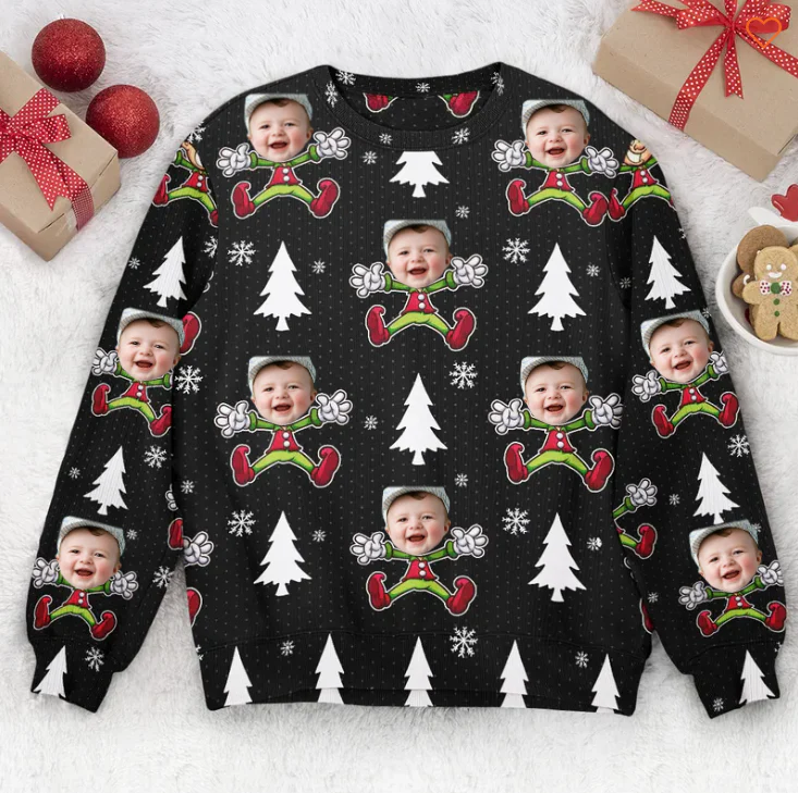 Custom Face Christmas Family Cute Little Elf - Personalized Ugly Sweatshirt, Gift For Family Memmber - Image 3
