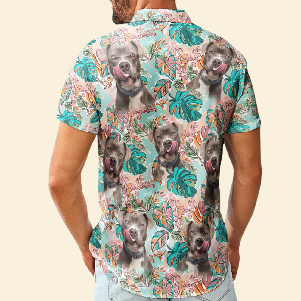 Custom Face Funny Photo Tropical Pitbull - Gift For Dog Lovers - Personalized Hawaiian Shirt - Image 2
