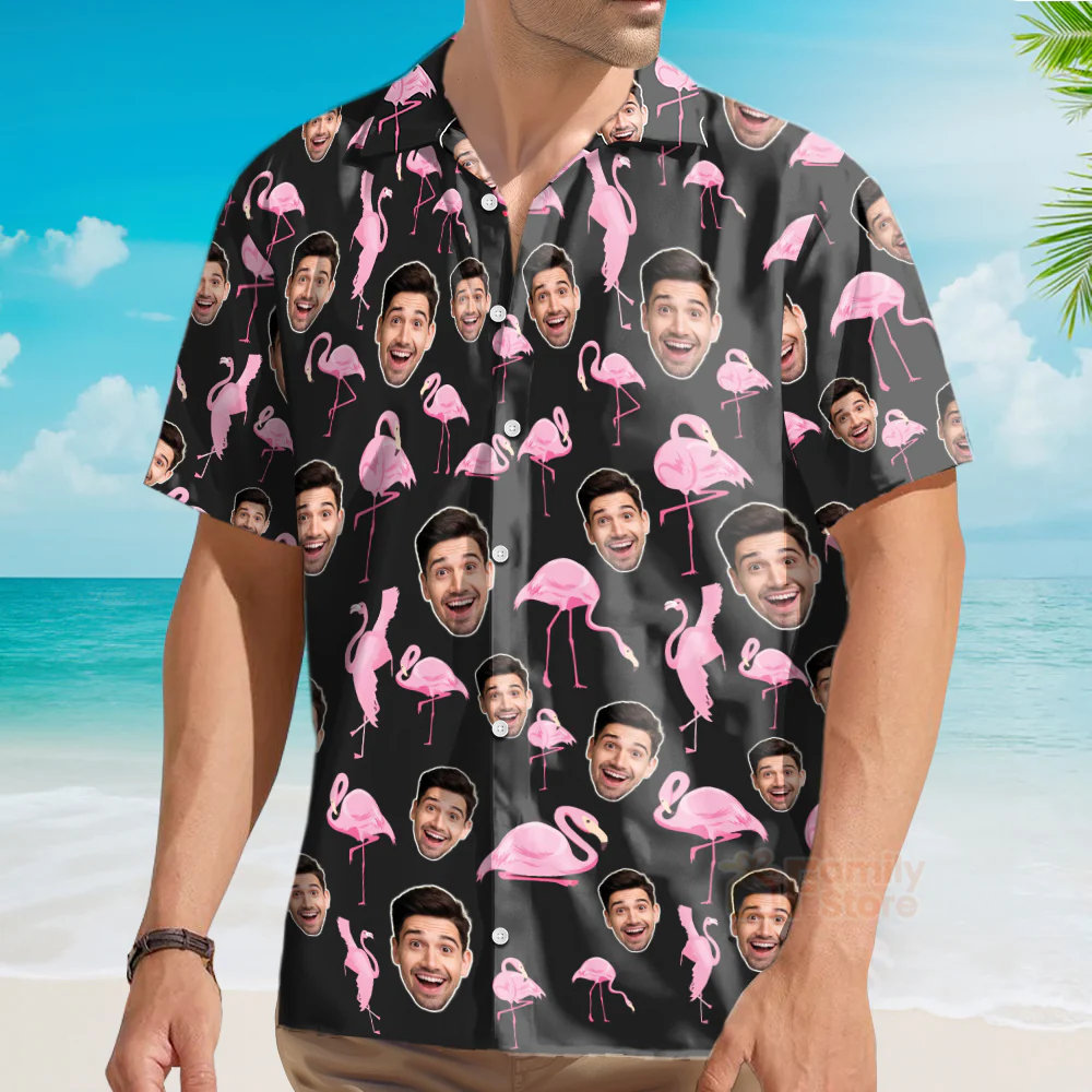 Custom Photo Flamingo Floral Beach Men Husband - Custom Photo Hawaiian Shirt - Image 3