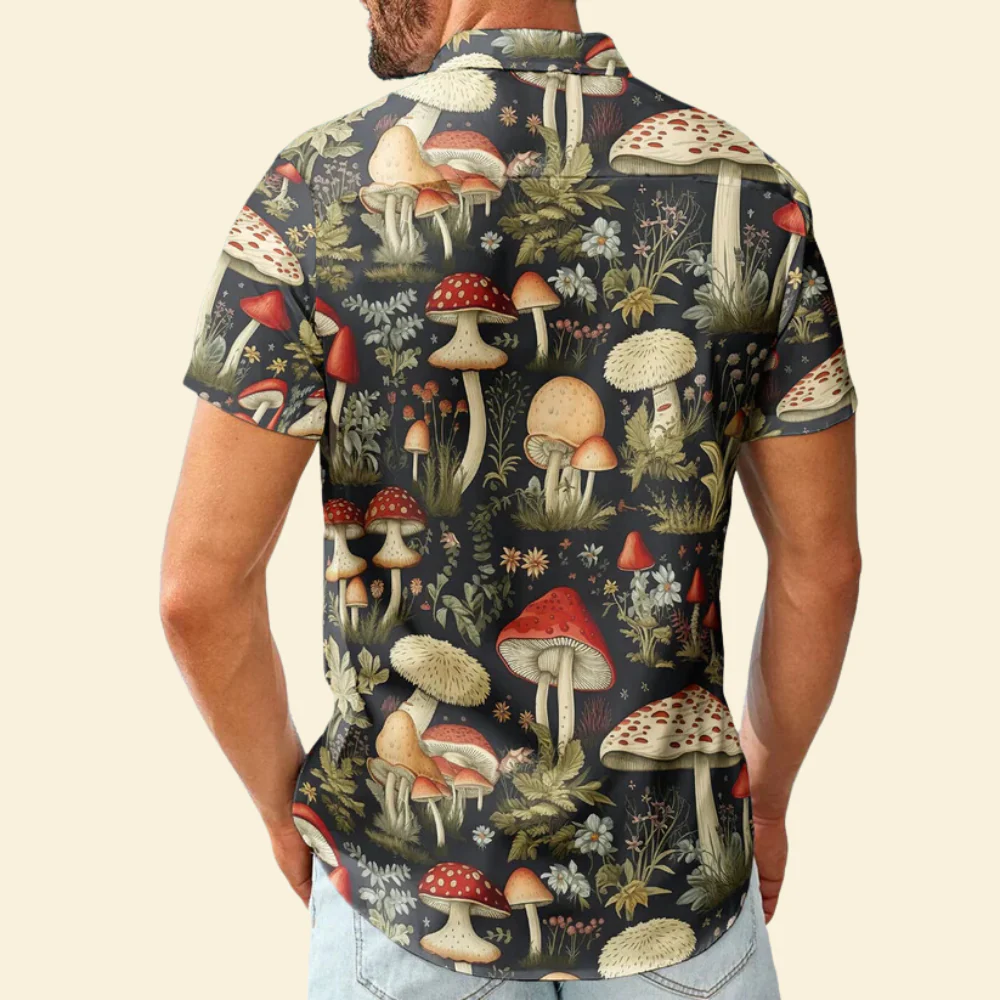 Custom Face Photo Funny With Magic Mushrooms Pattern - Personalized Hawaiian Shirt - Image 2