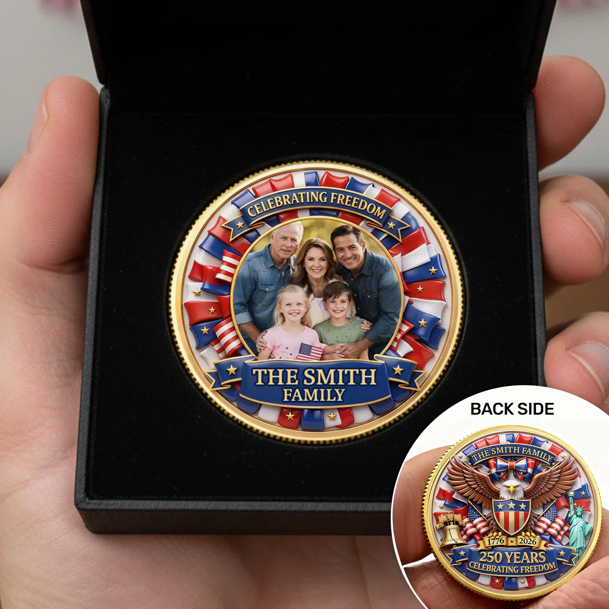 Custom Family Photo 250 Years Celebrating American Freedom - Personalized Commemorative Coin - Gifts For Patriotic Family - Image 4