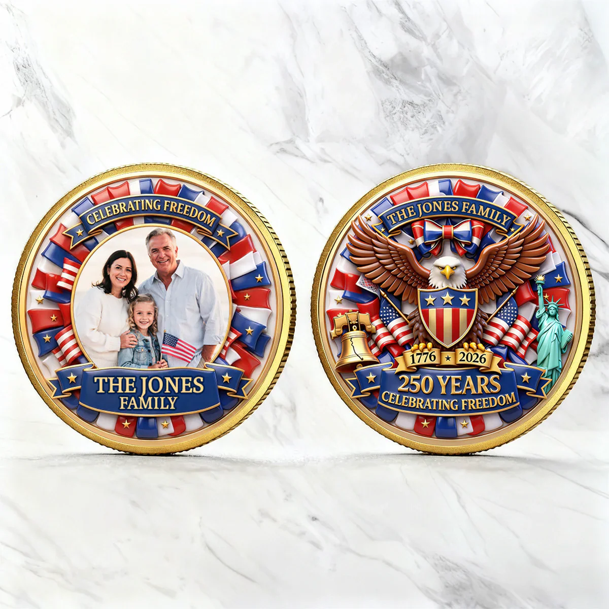 Custom Family Photo 250 Years Celebrating American Freedom - Personalized Commemorative Coin - Gifts For Patriotic Family - Image 6