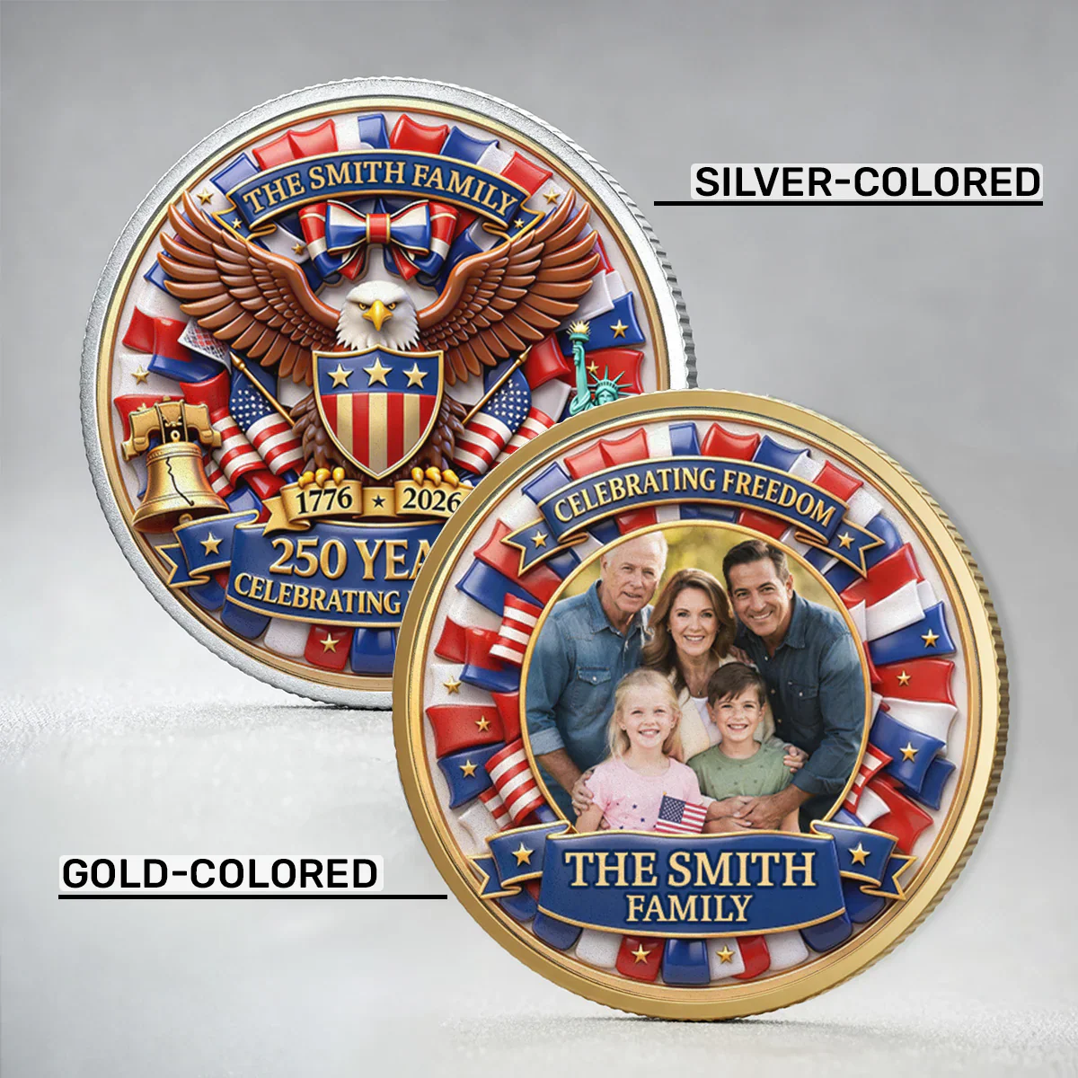 Custom Family Photo 250 Years Celebrating American Freedom - Personalized Commemorative Coin - Gifts For Patriotic Family - Image 7