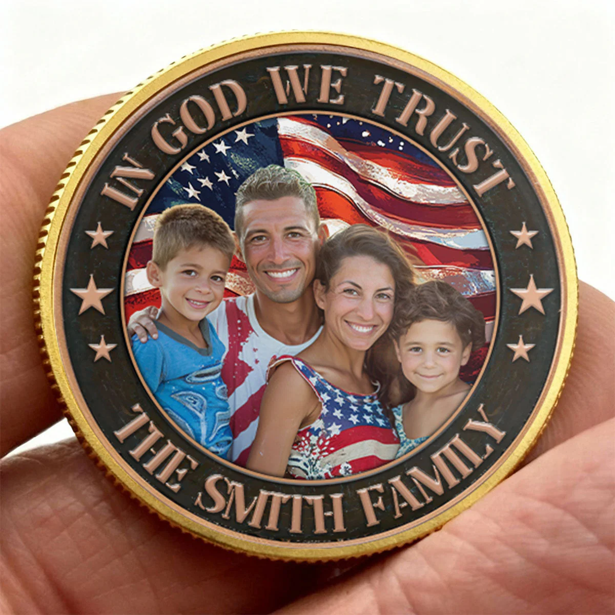 Custom Family Photo In God We Trust 250 Years of American Freedom - Personalized Commemorative Coin - Gifts For Patriotic Family