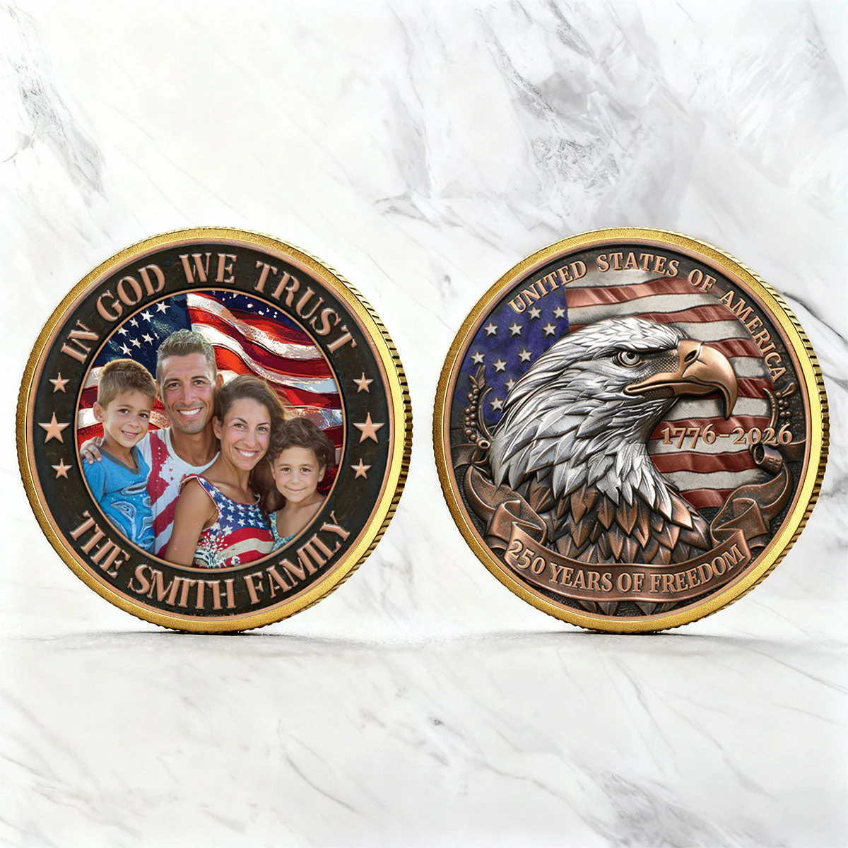 Custom Family Photo In God We Trust 250 Years of American Freedom - Personalized Commemorative Coin - Gifts For Patriotic Family - Image 2
